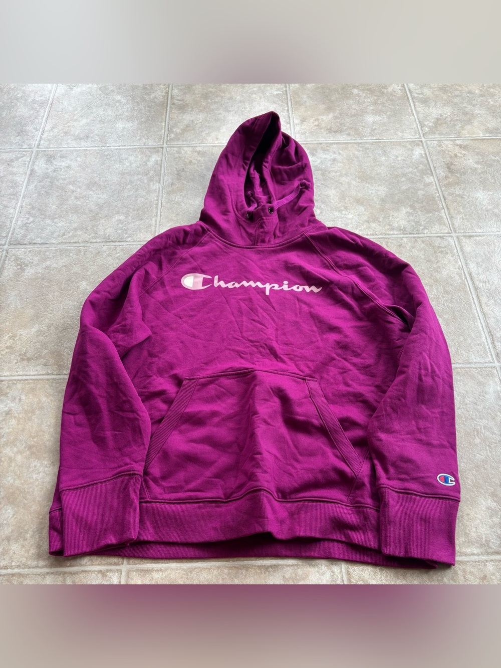 Champion Womens Crewneck Hoodie in Deep Magenta